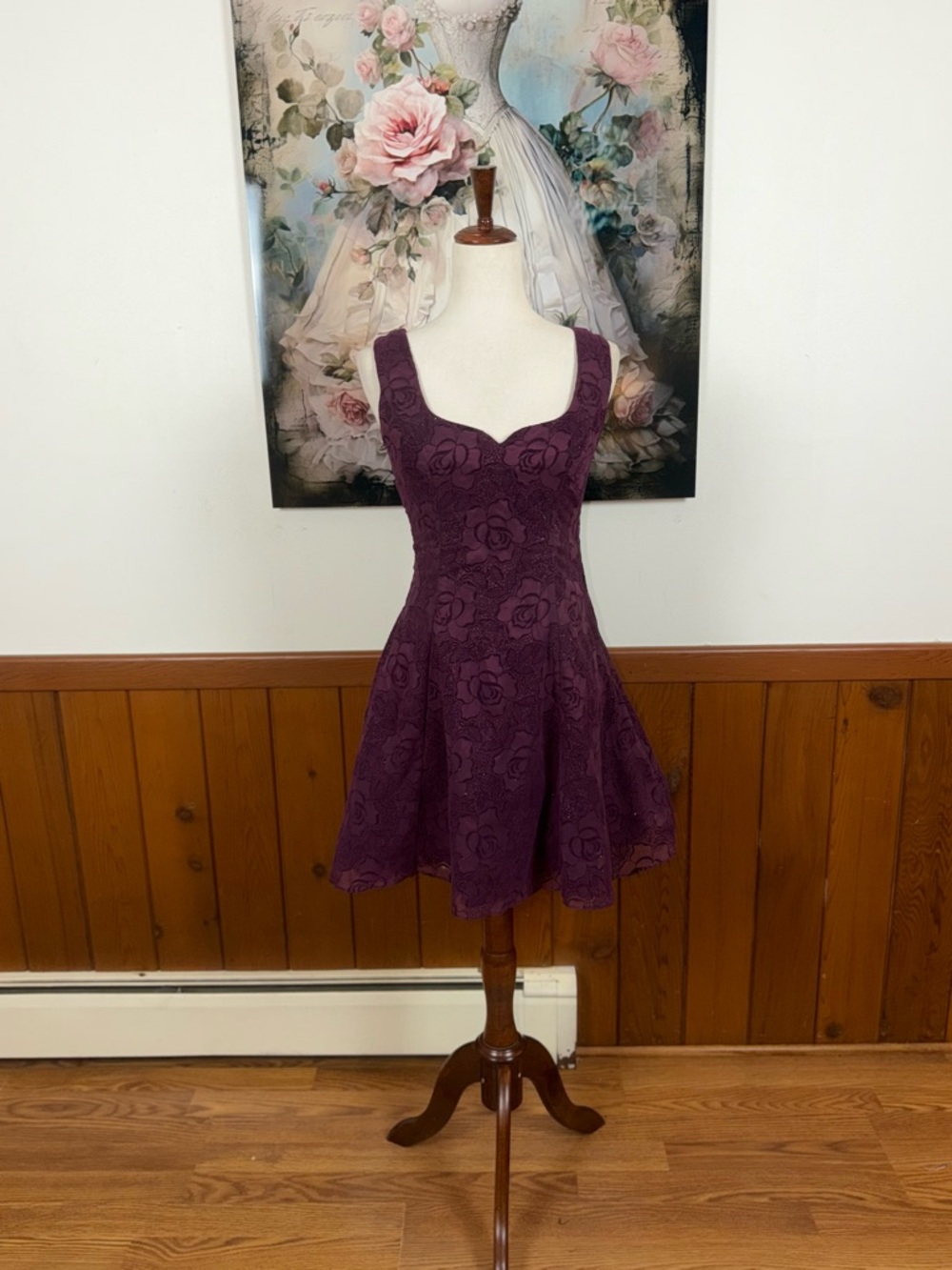 Super Cute Vintage Y2K Zum Zum Flocked Velvet Prom Dress - Picture 2 of 8